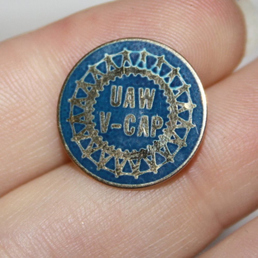 🔵🏭 Gold + Blue UAW V-CAP Lapel Pin · 5/8" 🏭🔵